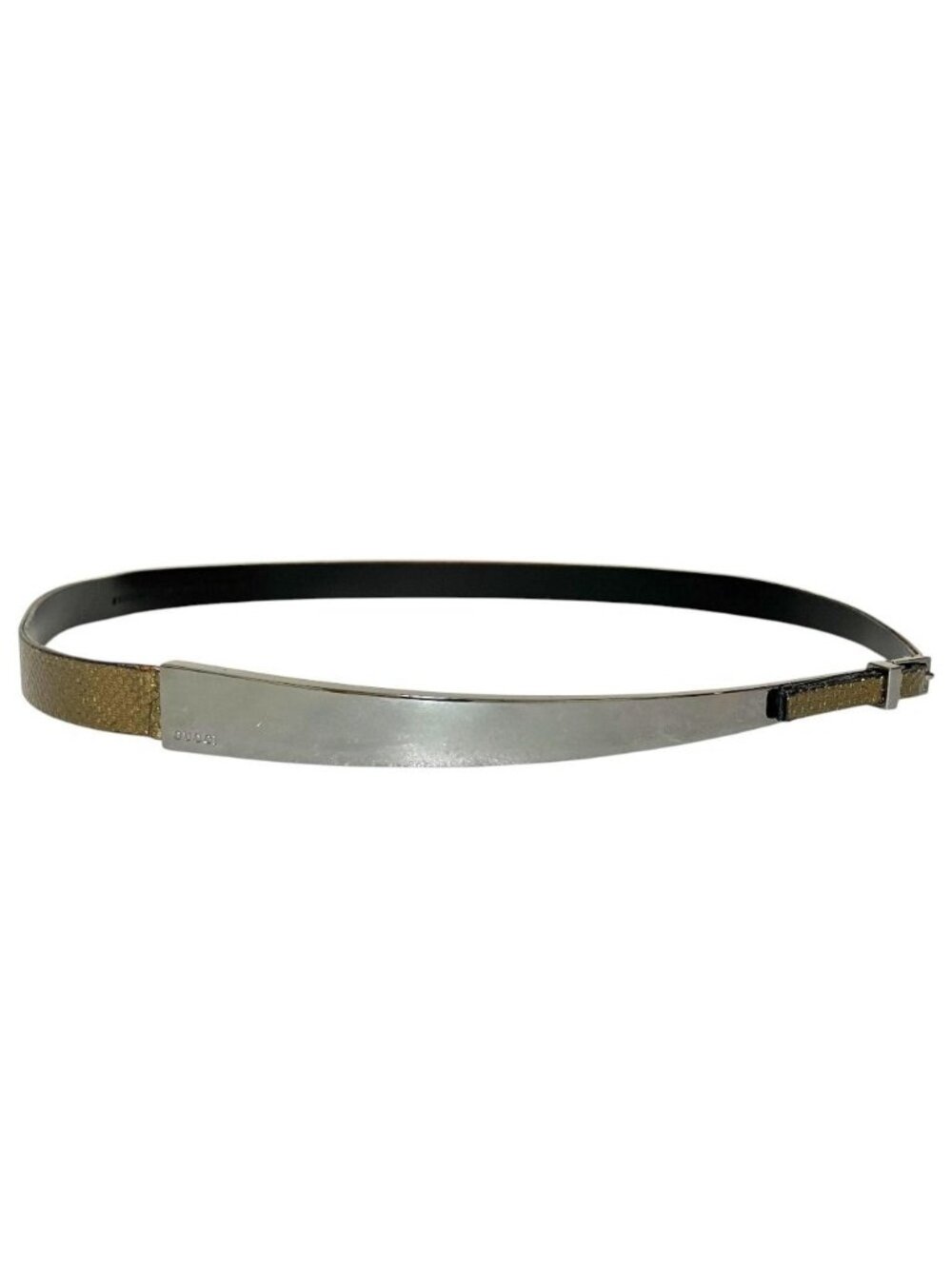 Gucci Logo Plate Leather Belt Gold Colored